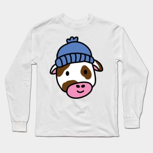 Cute cartoon dairy cow wearing a wooly hat Long Sleeve T-Shirt